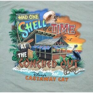 Disney Cruise Line DCL Green CONCHED OUT BAR Castaway Cay T-Shirt VTG Large HTF